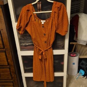 Monteau Orange Mini Dress with White Dots